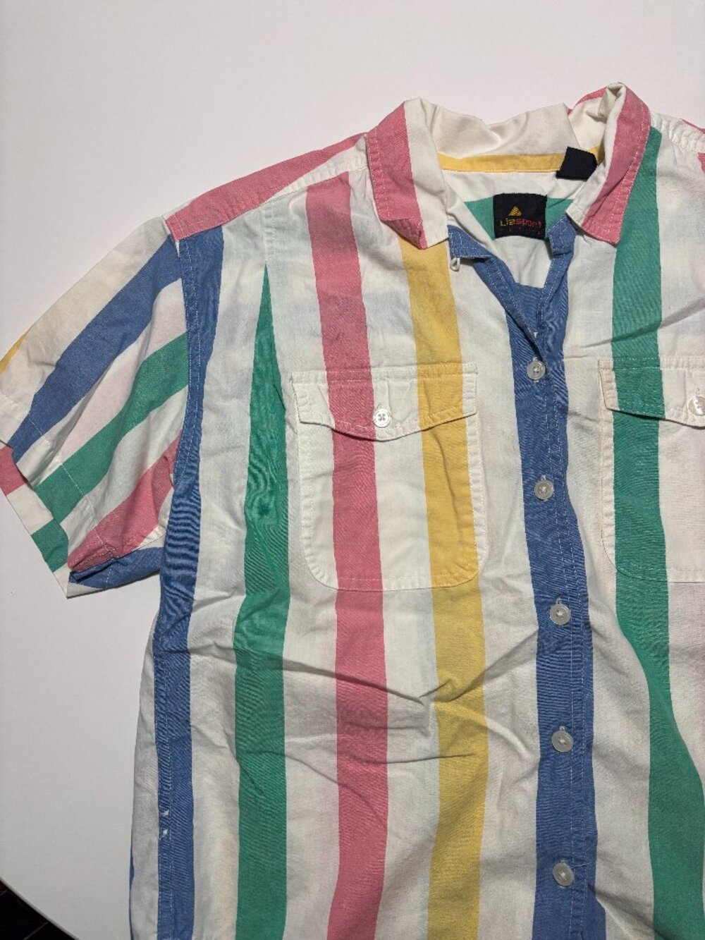 Liz Sport Pastel Color Block Striped Cotton Button Up